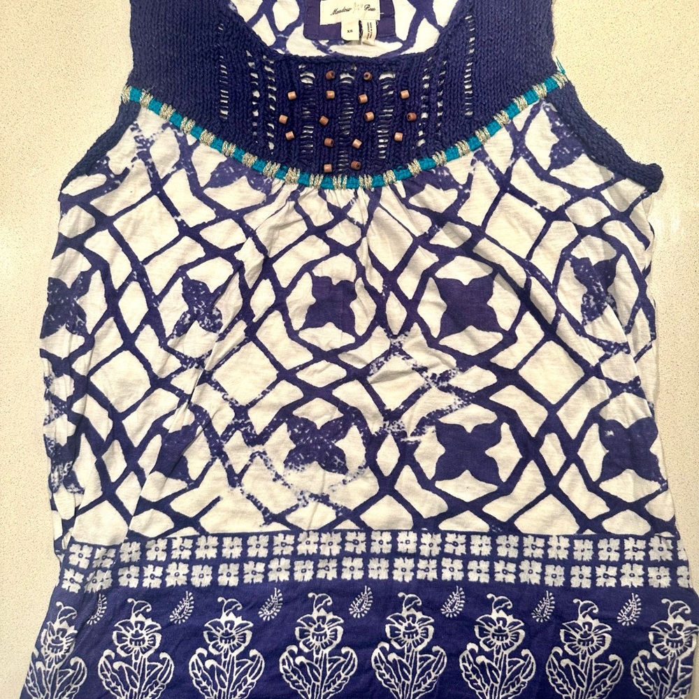 Meadow Rue (Anthropologie) Navy and White Floral Blouse